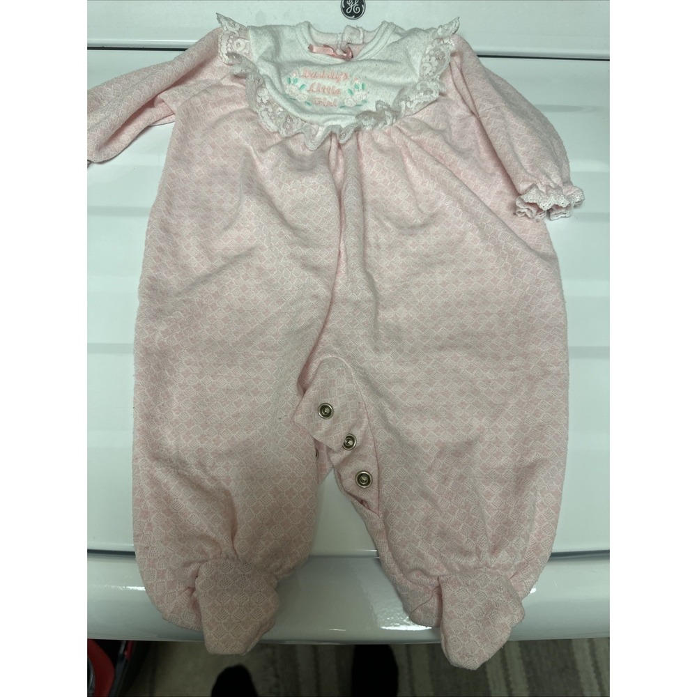 Vintage Pink Infant Girl Sleeper One Piece "Daddy's Little Girl" Size 0-3